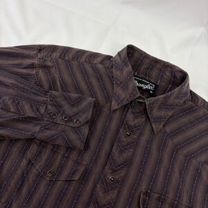 Wrangler Mens Authentic Western Shirt Y2K Pearl Snap Striped Brown Medium Cowboy